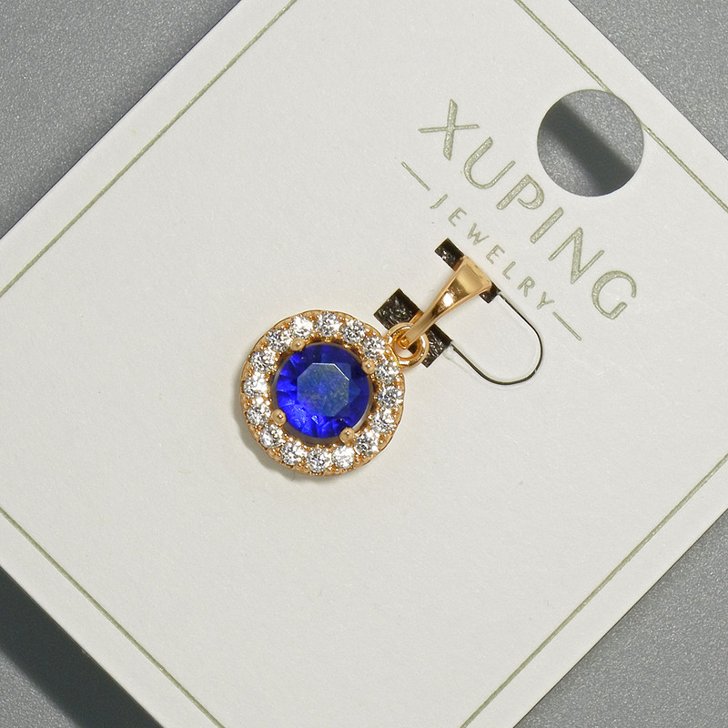 Кулон Xuping з синім кристалом та білими стразами, діаметр 10, 5мм+ -, довжина 18, 5мм+- позолота 18К