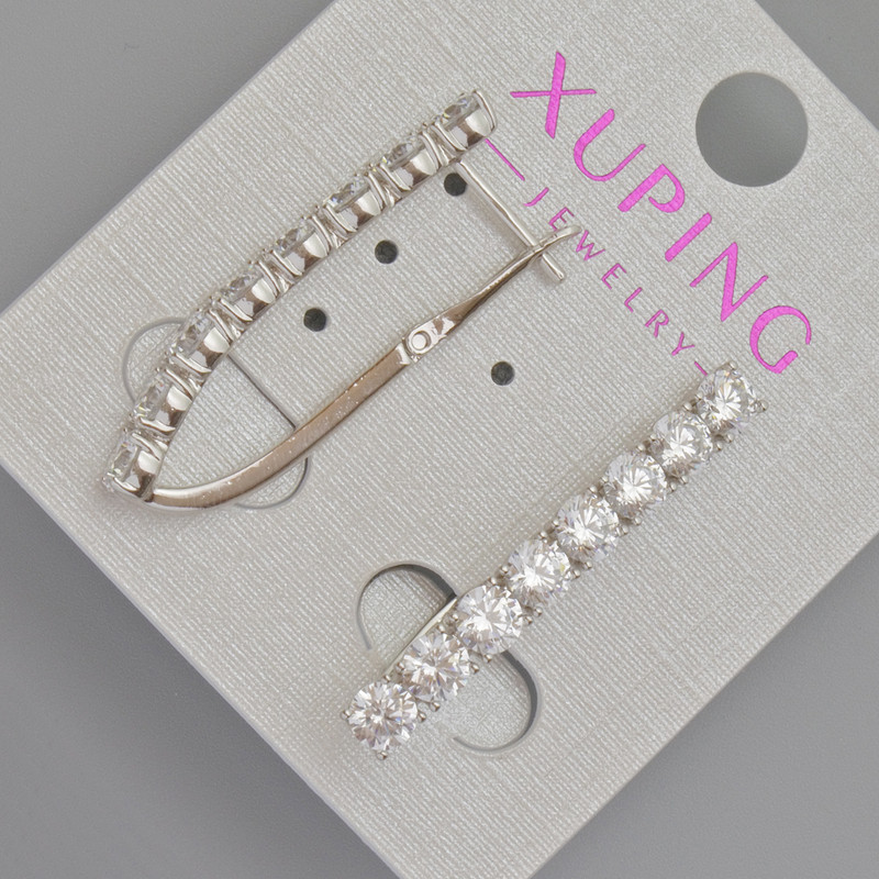 Сережки Xuping з білими кристалами, діаметр 32х4мм+- Родій