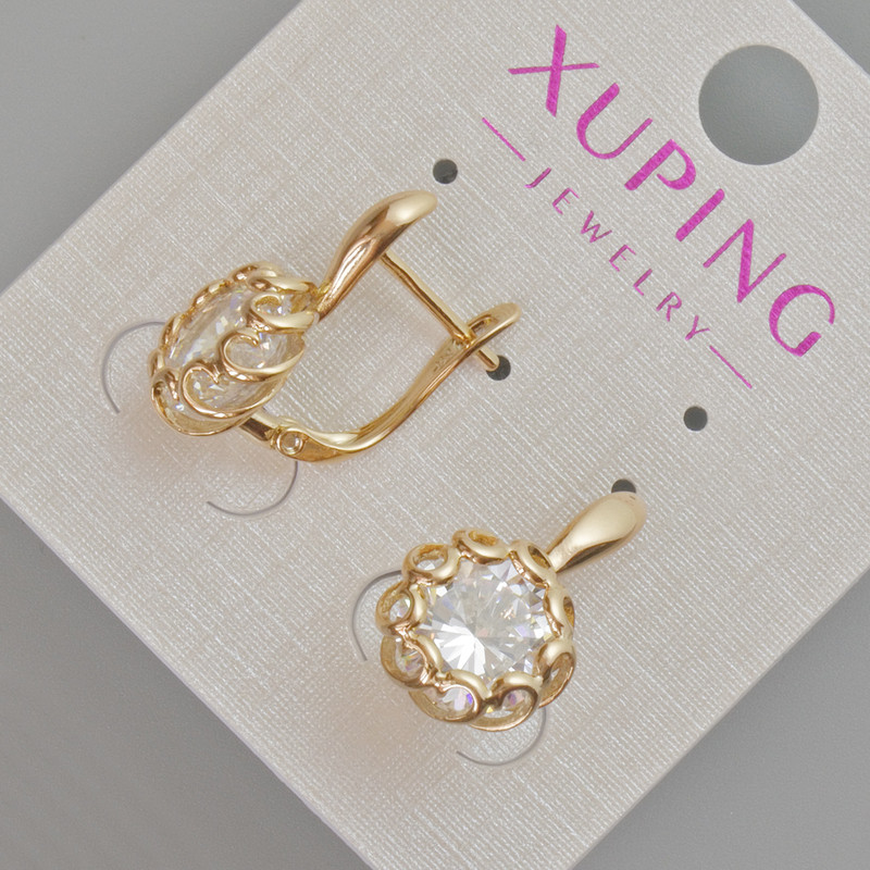 Сережки Xuping з білим кристалом, діаметр 19х11мм+- Позолота 18К