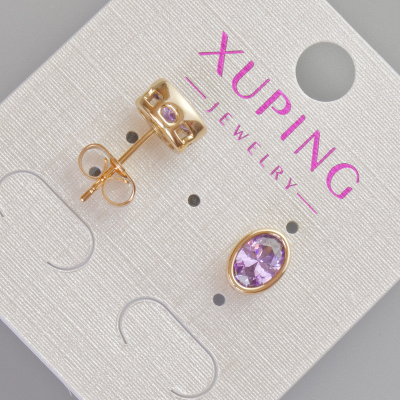 Сережки пусети Xuping з фіолетовим кристалом, діаметр 8, 5х6, 5мм+- Позолота 18К