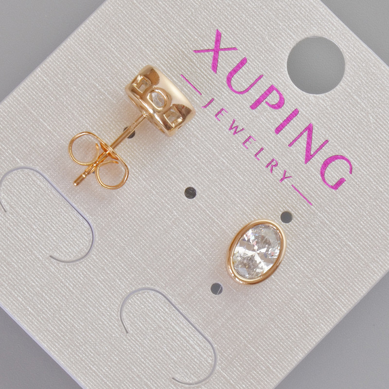 Сережки пусети Xuping з білим кристалом, діаметр 8, 5х6, 5мм+- Позолота 18К
