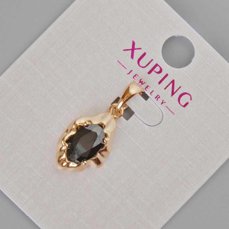 Кулон Xuping з чорним кристалом, діаметр 24х11мм+- Позолота 18К