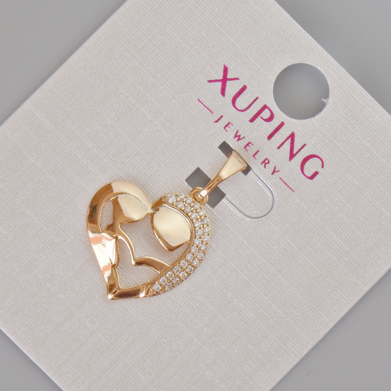Кулон Xuping "Серце" з білими стразами, діаметр 24х16мм+- Позолота 18К