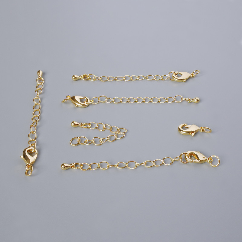 Фурнітура застібка карабін, діаметр 12х6мм з подовжувальним ланцюжком, довжина 5, 5см, золотистий колір металу, 1шт