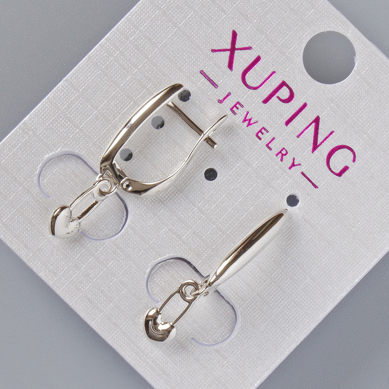 Сережки "Серце" Xuping, діаметр 18х3мм, 10х5мм, довжина 26мм+-, родій