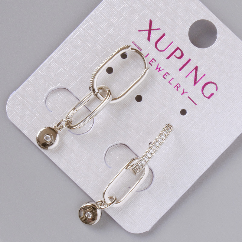 Сережки Xuping з білими стразами, діаметр 15х2мм, довжина 35мм+-, родій