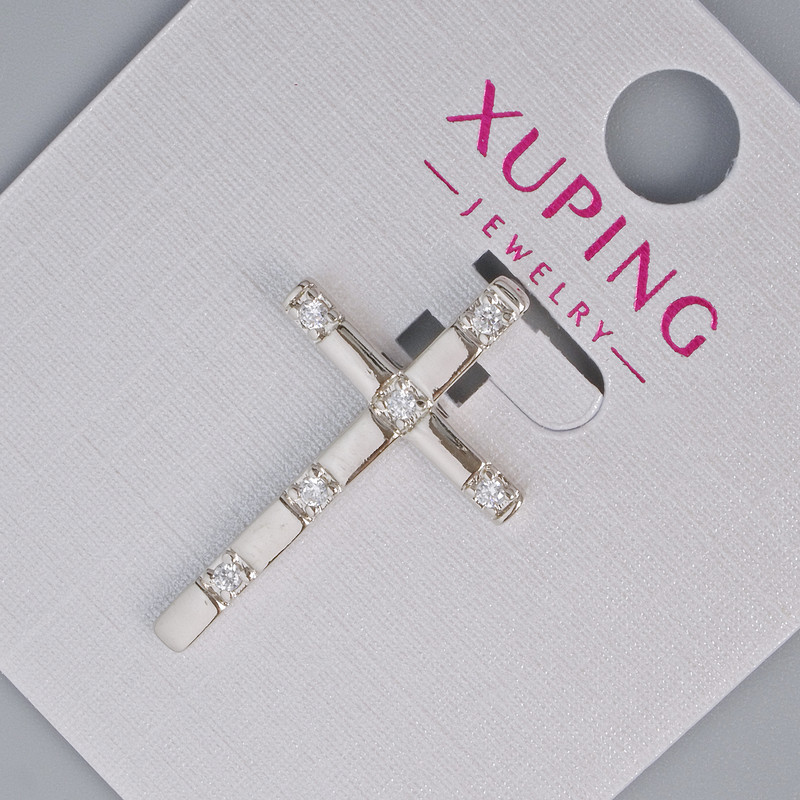 Кулон "Хрест" Xuping з білими стразами, діаметр 27х16, 5мм+- родій