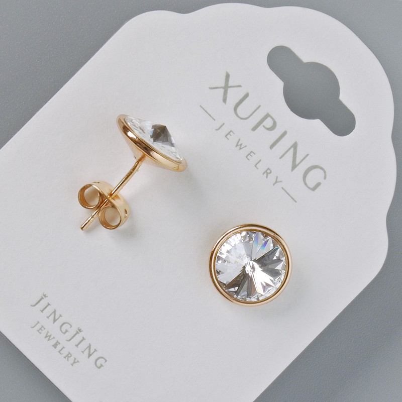 Сережки пусети Xuping з кристалами Swarovski колір білий, діаметр 10мм позолота 18К