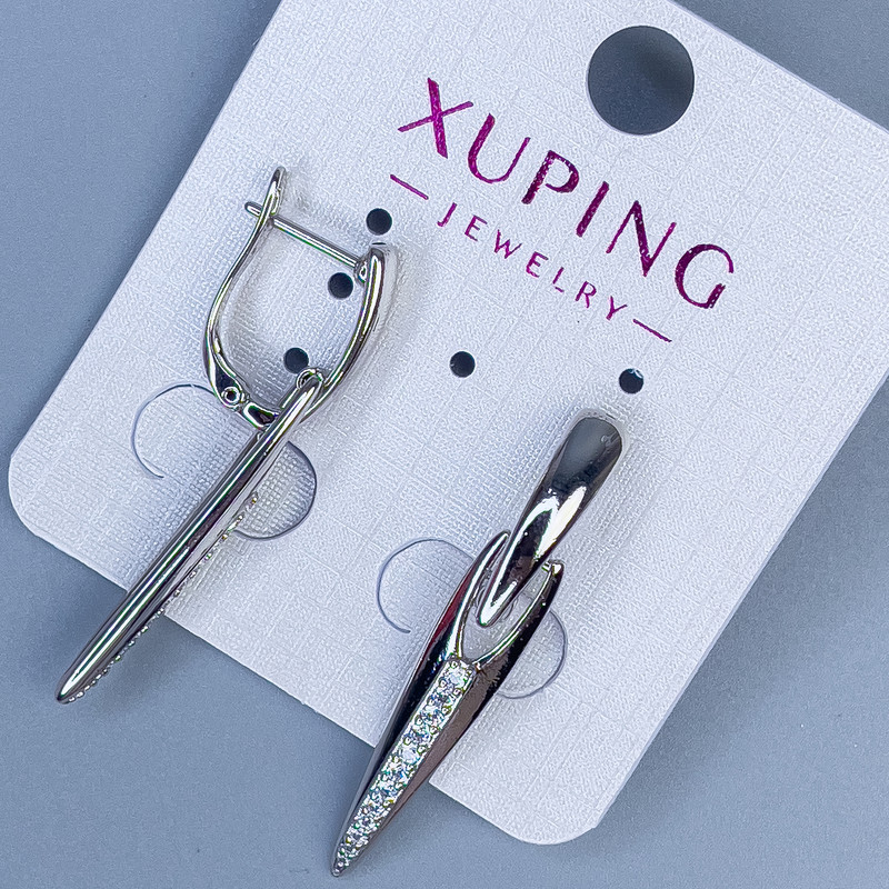 Сережки Xuping родій з білими стразами, довжина 38мм +