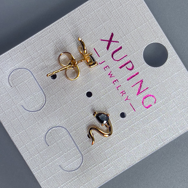 Сережки пусети кульчики Xuping з чорним каменем 9х8мм+- Позолота 18К