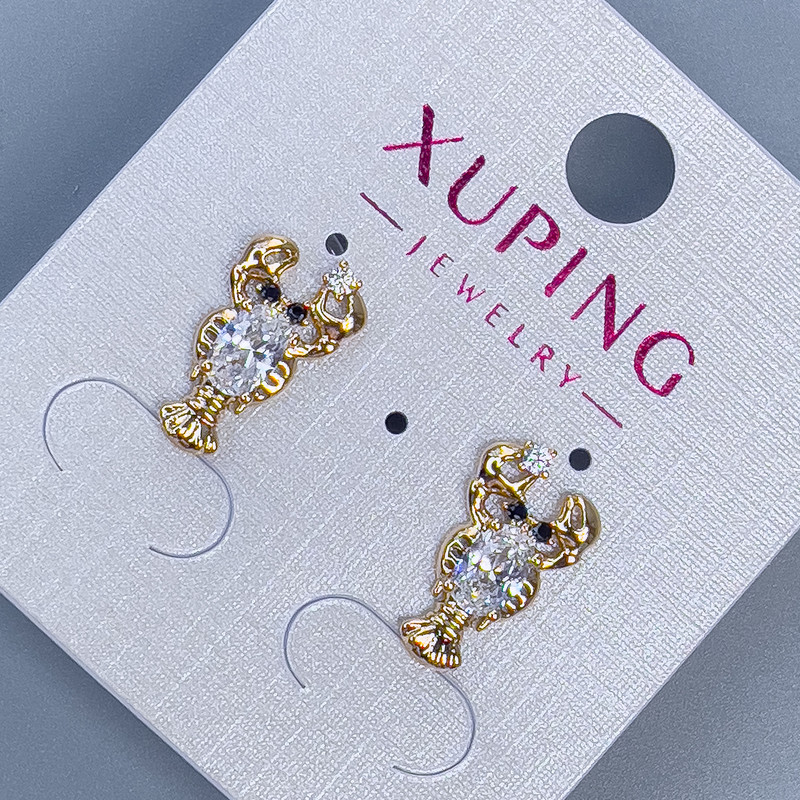 Сережки пусети кульчики Xuping Рак з білими стразами, діаметр 16х9мм+- позолота 18к
