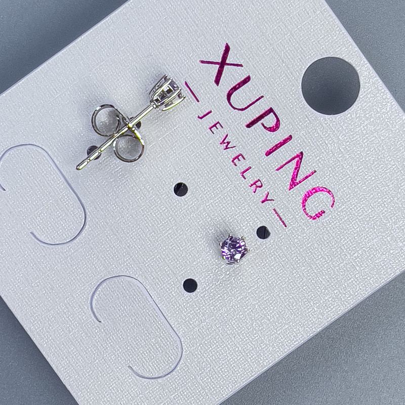 Сережки пусети кульчики Xuping з фіолетовим каменем 3мм+- родій