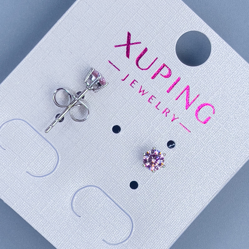 Сережки пусети кульчики Xuping з рожевим каменем 3мм+- родій