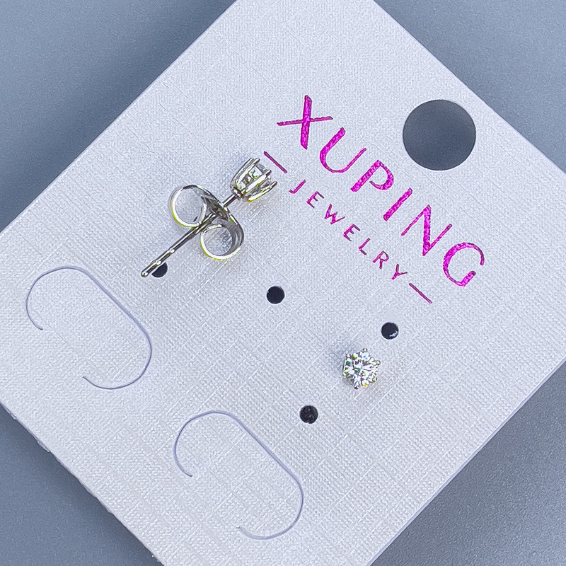 Сережки пусети кульчики Xuping з білим каменем 3мм+- родій
