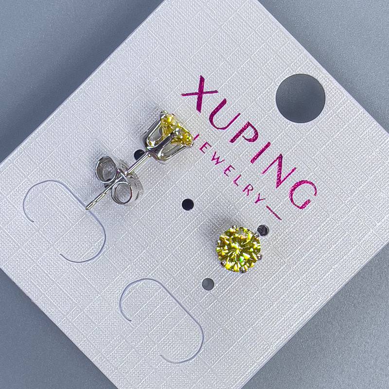 Сережки пусети кульчики Xuping з жовтим каменем оправа "Корона" 6мм+- родій