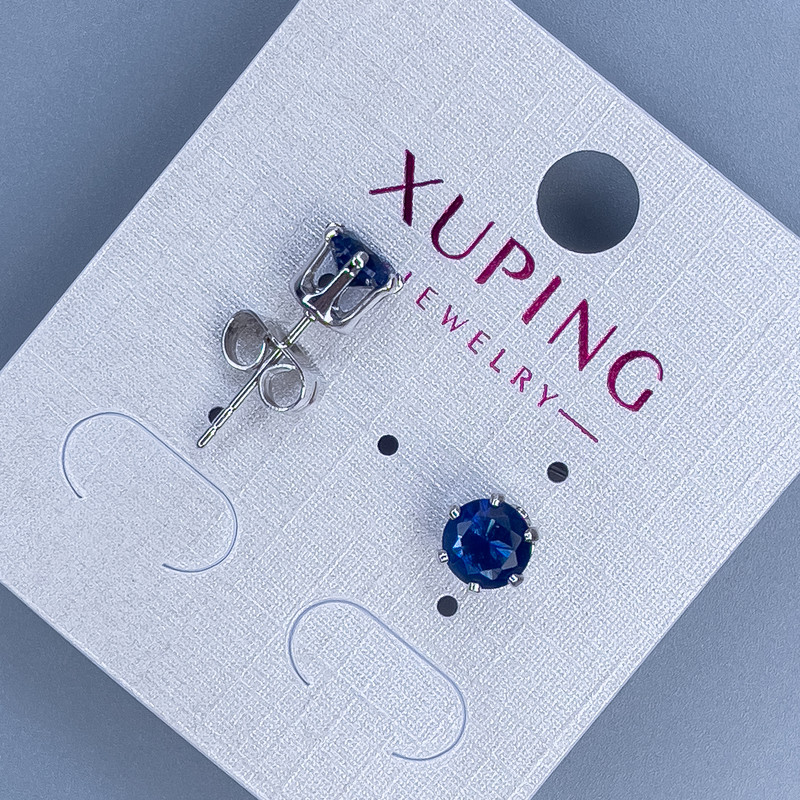 Сережки пусети кульчики Xuping з синім каменем оправа "Корона" 6мм+- родій