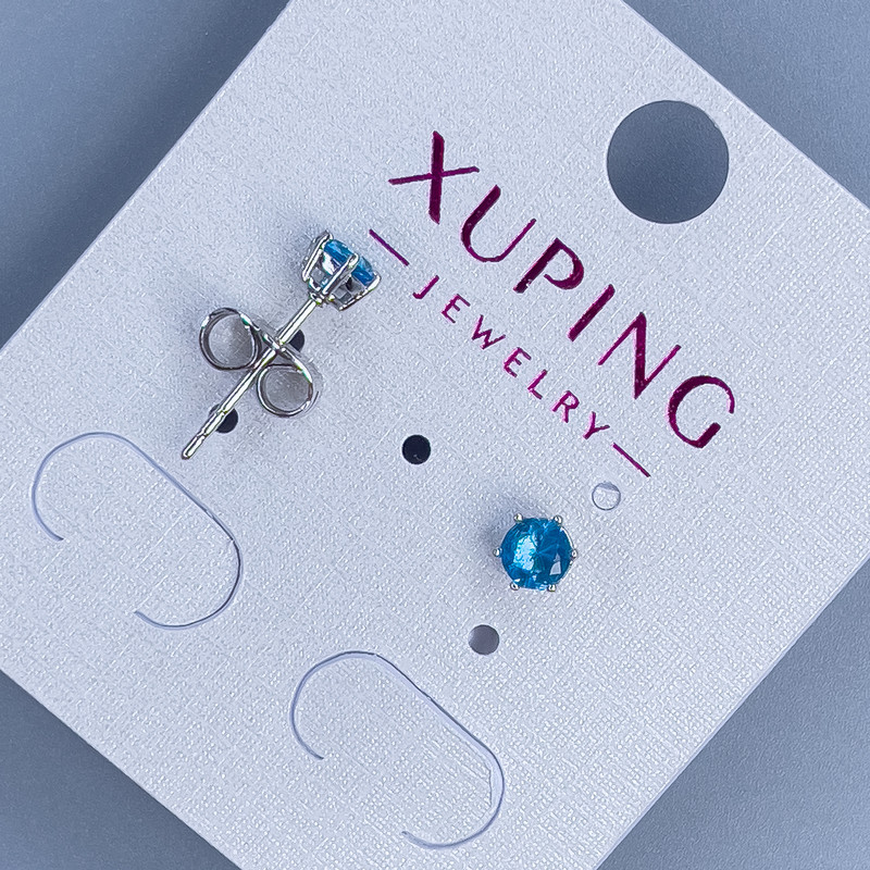 Сережки пусети кульчики Xuping з блакитним каменем 4мм+- родій