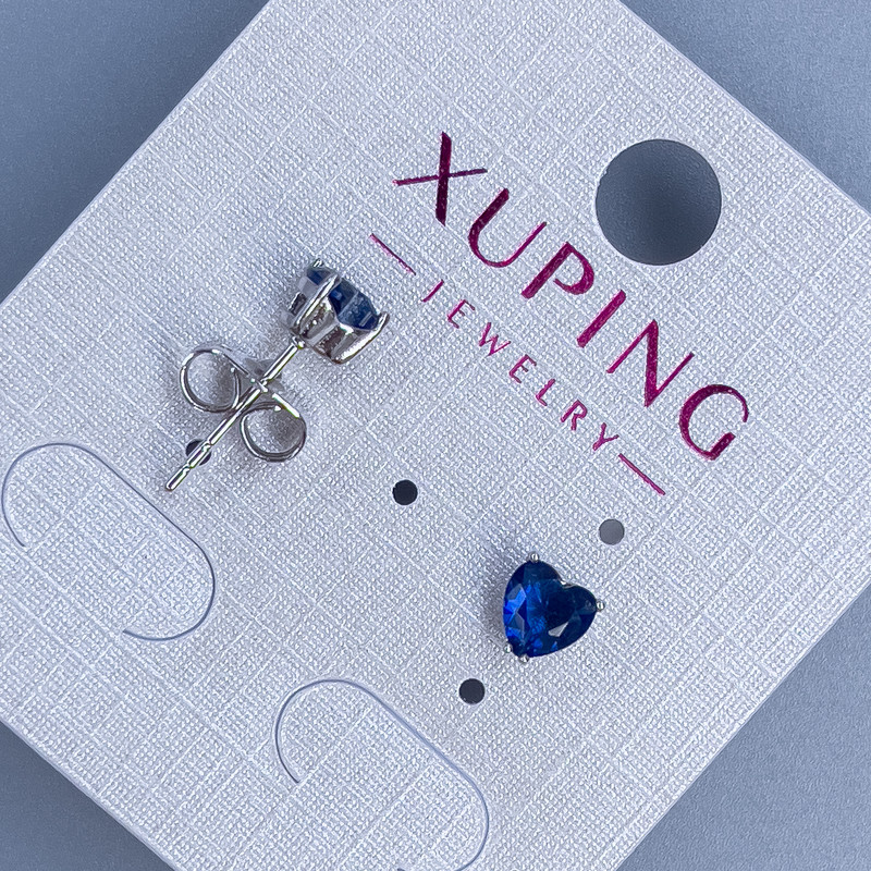 Сережки пусети кульчики Xuping Серце з синім каменем 5мм+- родій