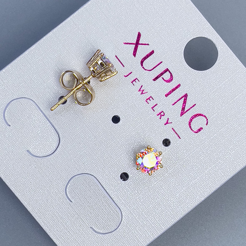 Сережки пусети кульчики Xuping з райдужним каменем 5мм+- позолота 18к