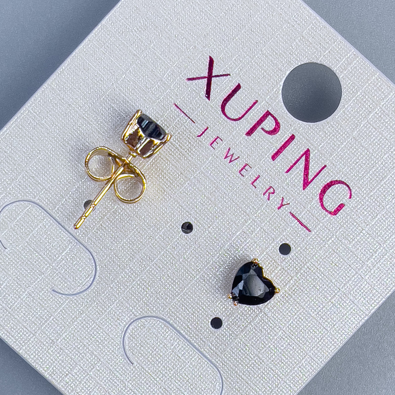 Сережки пусети кульчики Xuping Серце з чорним каменем 5мм+- позолота 18к