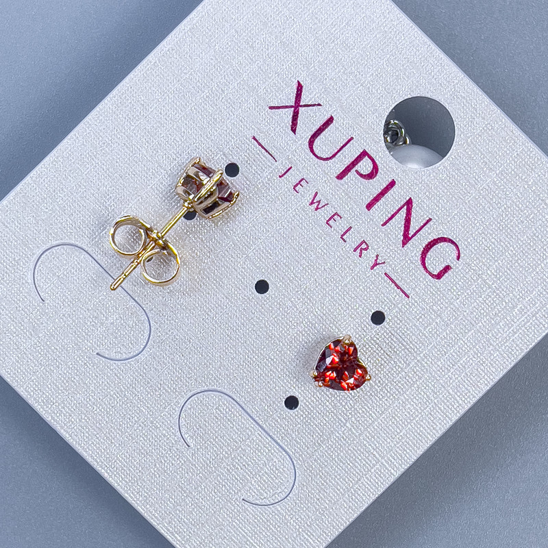 Сережки пусети кульчики Xuping Серце з червоним каменем 5мм+- позолота 18к