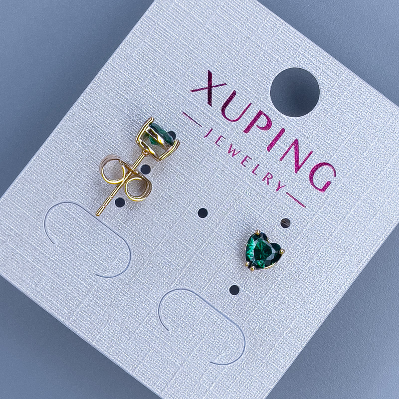 Сережки пусети кульчики Xuping Серце з зеленим каменем 6мм+- позолота 18к