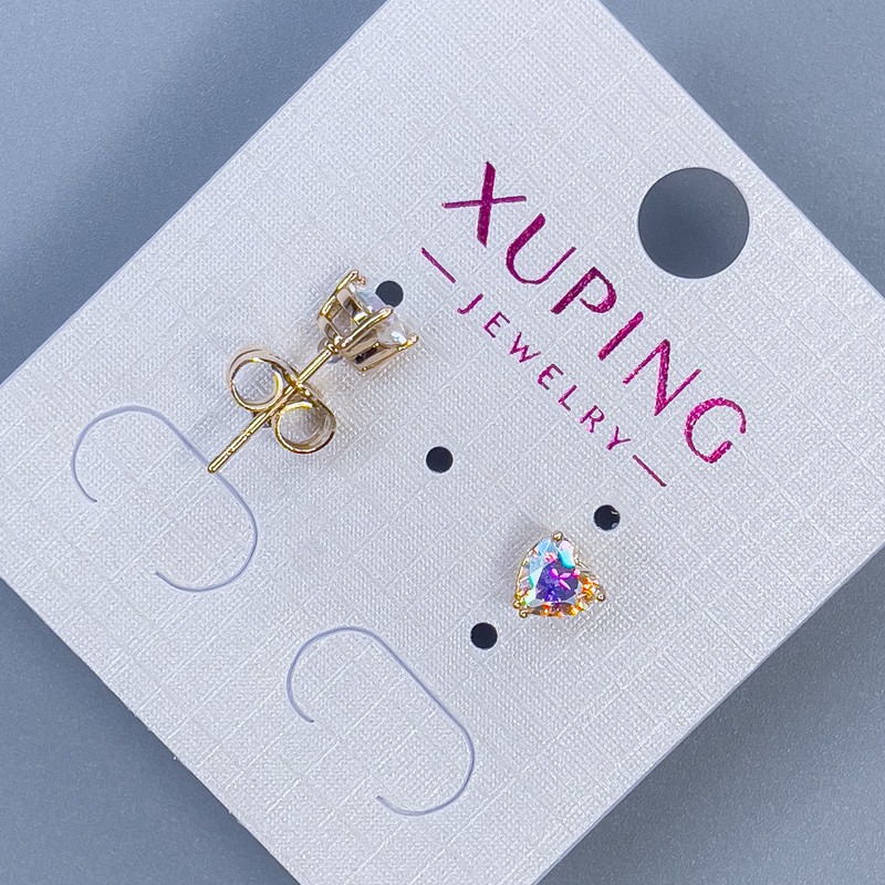Сережки пусети кульчики Xuping Серце з райдужним каменем 6мм+- позолота 18к