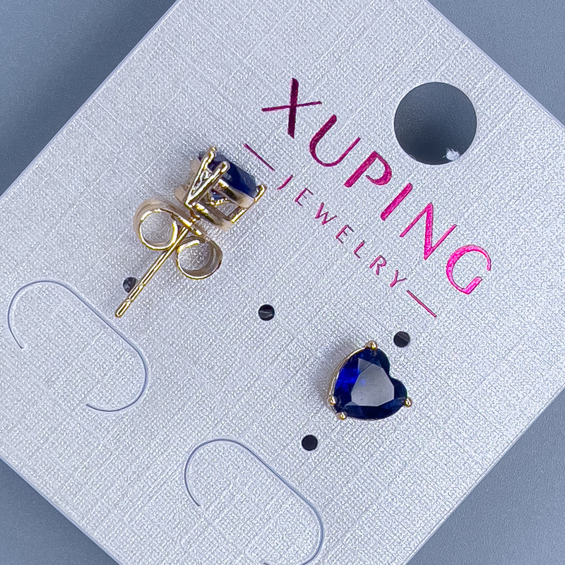 Сережки пусети кульчики Xuping Серце з синім каменем 6мм+- позолота 18к
