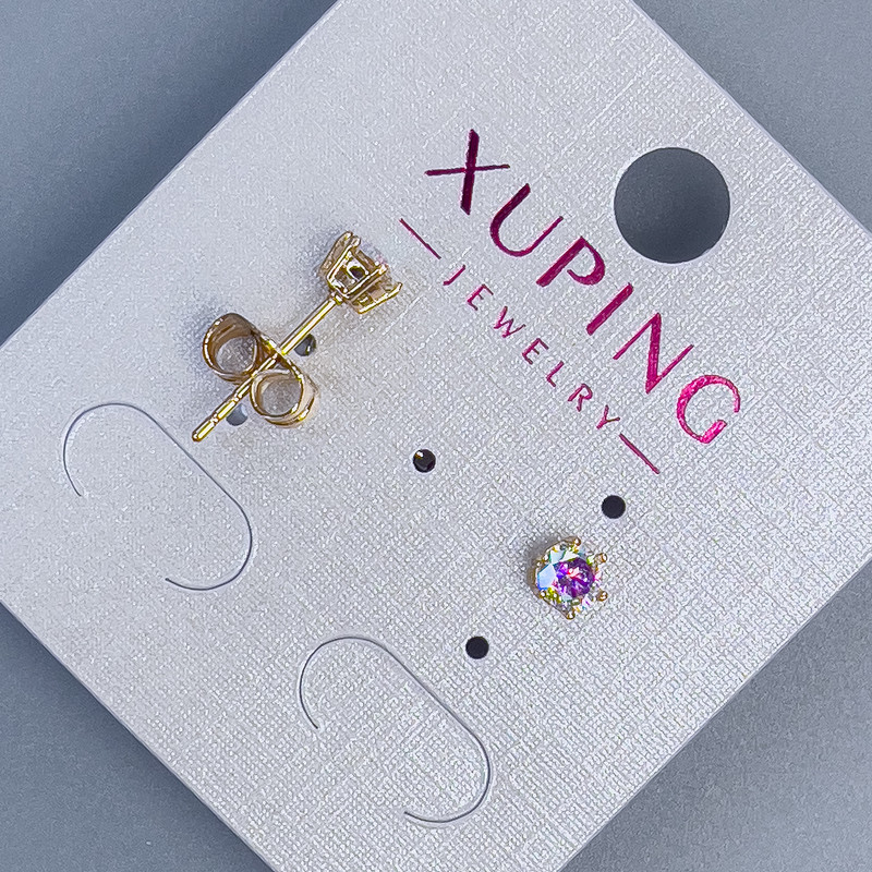 Сережки пусети кульчики Xuping з райдужним каменем 4мм+- позолота 18к