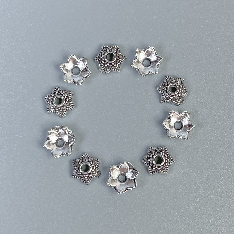 Фурнітура, капелюшок для намистини, діаметр 6х1мм+-колір - срібний 20гр+- 150шт+