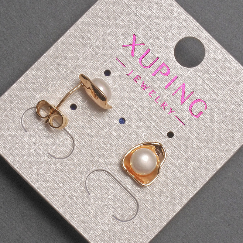 Сережки пусети кульчики Xuping з перлиною, діаметр 10мм+- позолота 18к