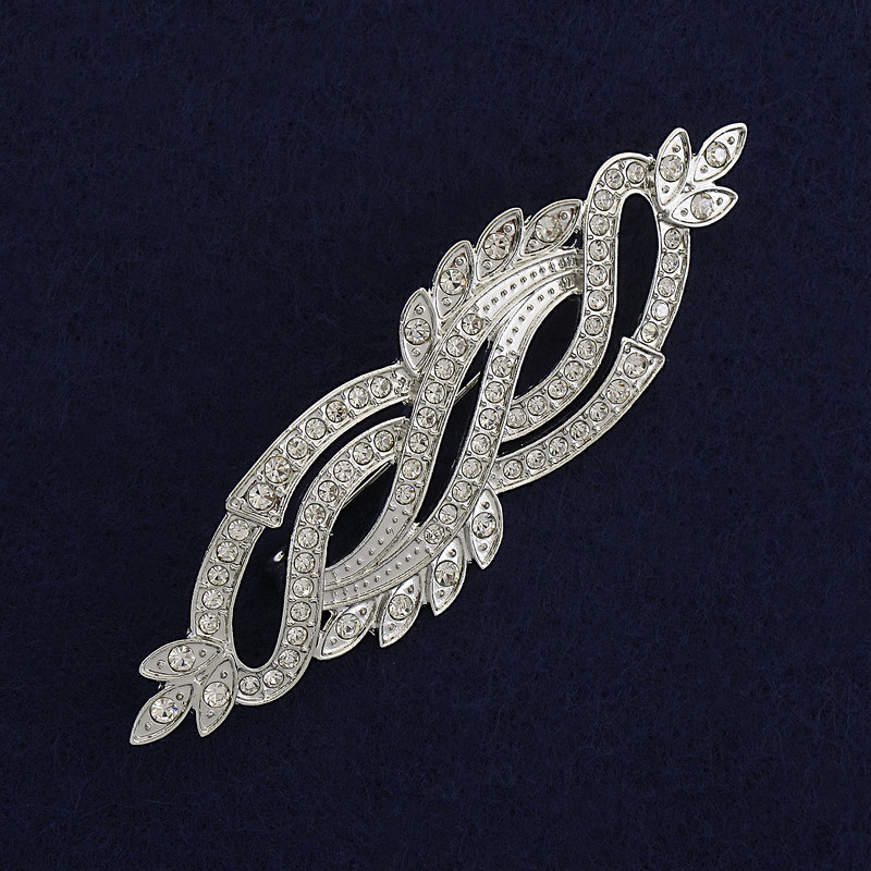 Брошка Акцент білі стрази сріблястий метал 85х26мм+