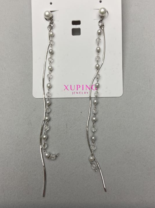 Сережки Xuping родій з перлинами, довжина 11см+
