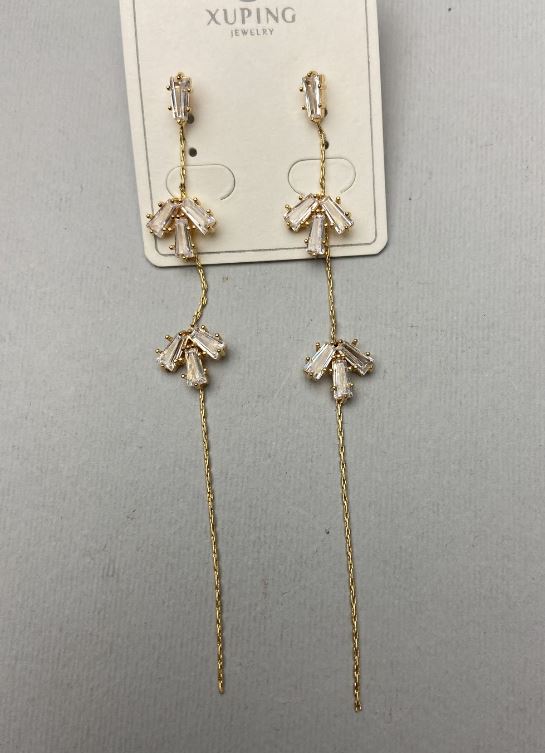 Сережки Xuping з білими кристалами, довжина 9, 5см+- позолота 18к