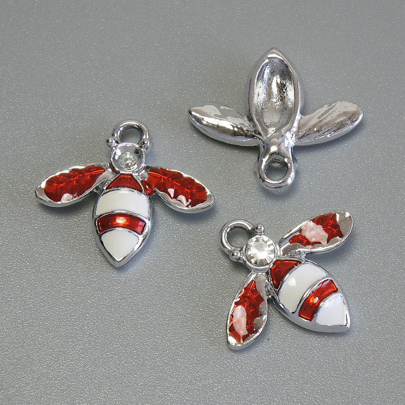 Кулон підвіска Комаха емаль сріблястий метал, діаметр 15х16, 5мм+- уп. 3шт