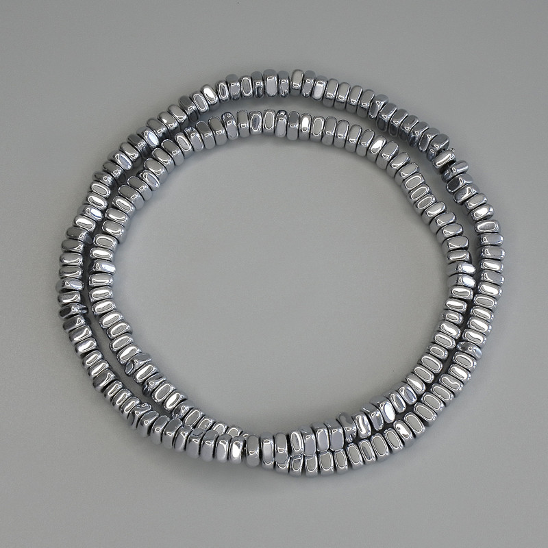 Намистини Гематит колір срібло квадратний рондель 4х2мм+- на волосіні, довжина 40см+