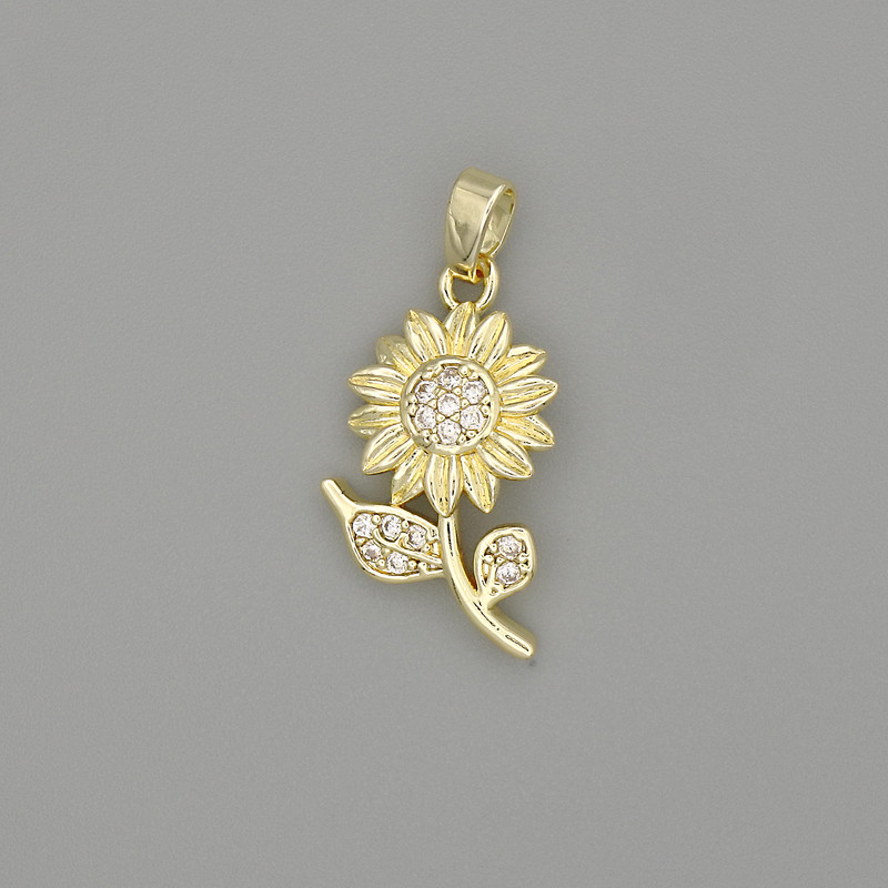 Кулон підвіска Соняшник золотистий метал білі стрази, діаметр 26х12мм+