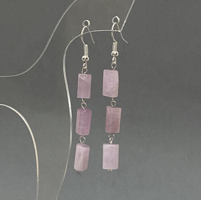 Сережки Кунцит рубка 10х6мм+-, довжина 60см+
