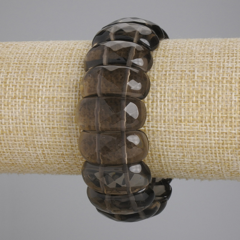 Браслет Раухтопаз гранована ланка, діаметр 25х11мм+-, довжина 18см+- стрейч