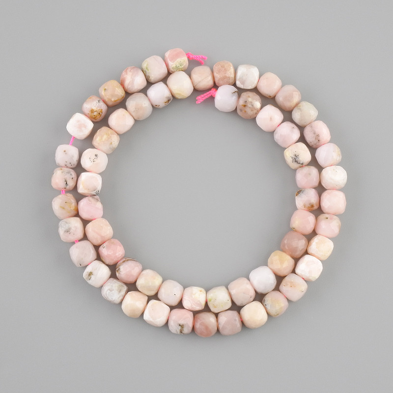 Намистини рожевий Опал гранований кубик, діаметр 6х6мм+-, довжина 38см+