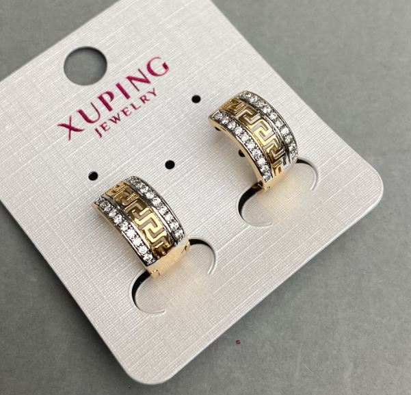 Сережки Xuping білі стрази 15х8мм+- позолота 18к