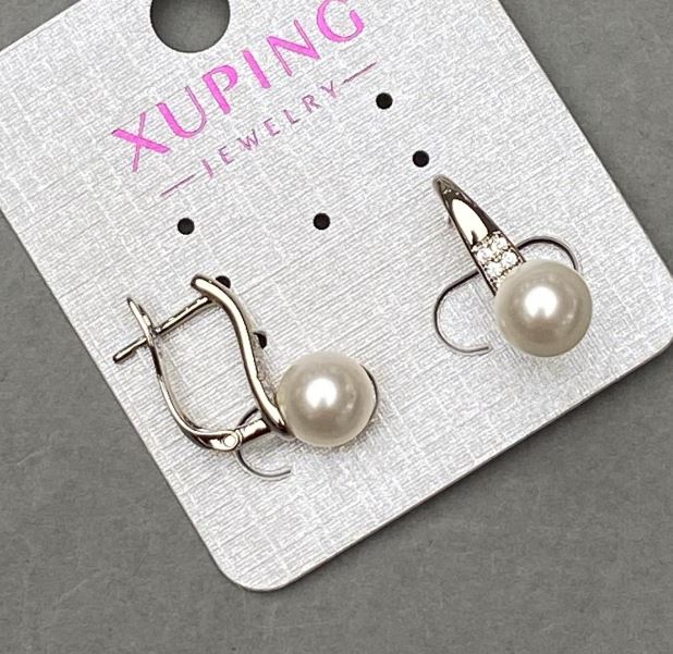 Сережки Xuping родій з перлинами 19х8мм+