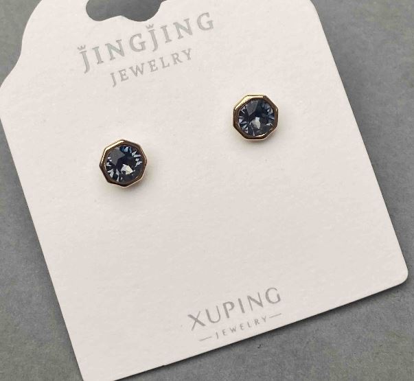 Сережки пусети кульчики Xuping з кристалом, діаметр 6мм+- позолота 18к
