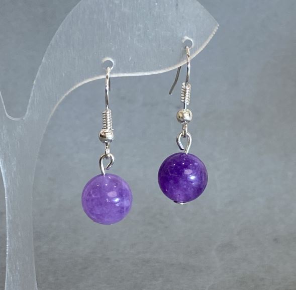 Сережки Аметист гладка кулька 10м+-, довжина 30мм+