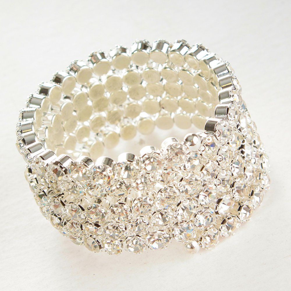 Браслет спіральний на п'ять витків стрази білі обхват 18-22 см