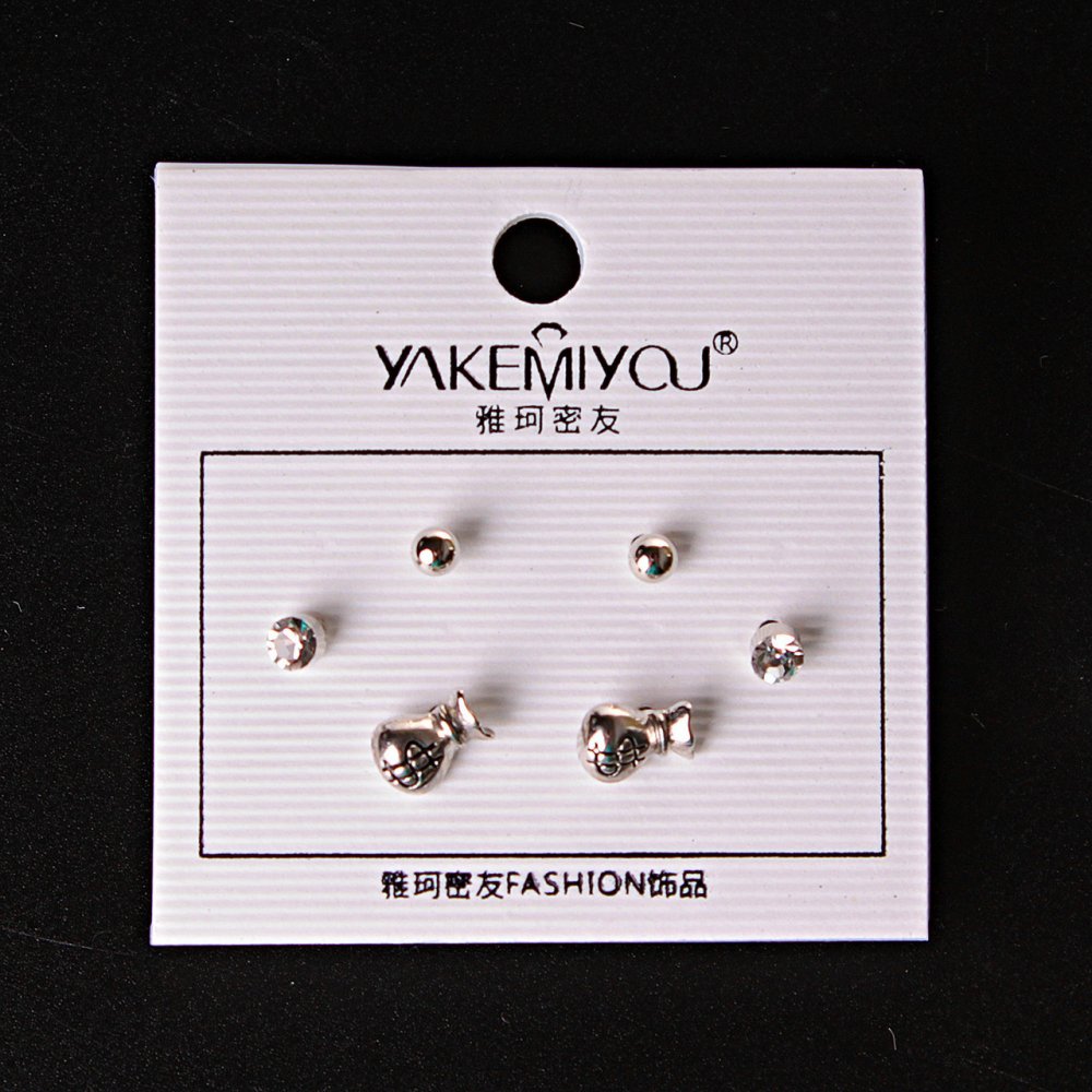 ( 5 мм ) Сережки грошові мішки кульки страза Silver