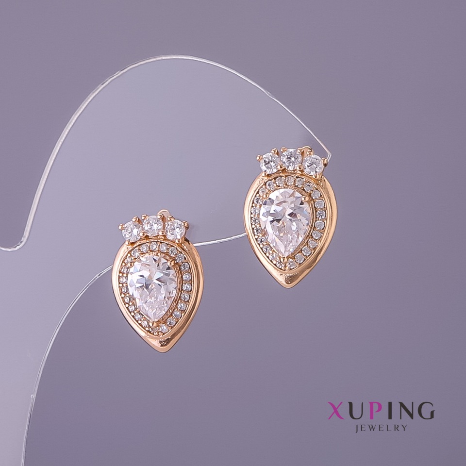 Сережки Xuping білі камені, діаметр 11мм, довжина 17мм колір золото
