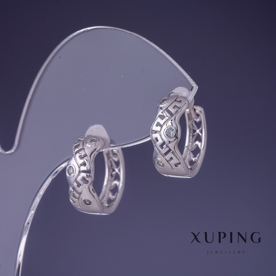 Сережки Xuping 15х6мм родій з білими кристалами
