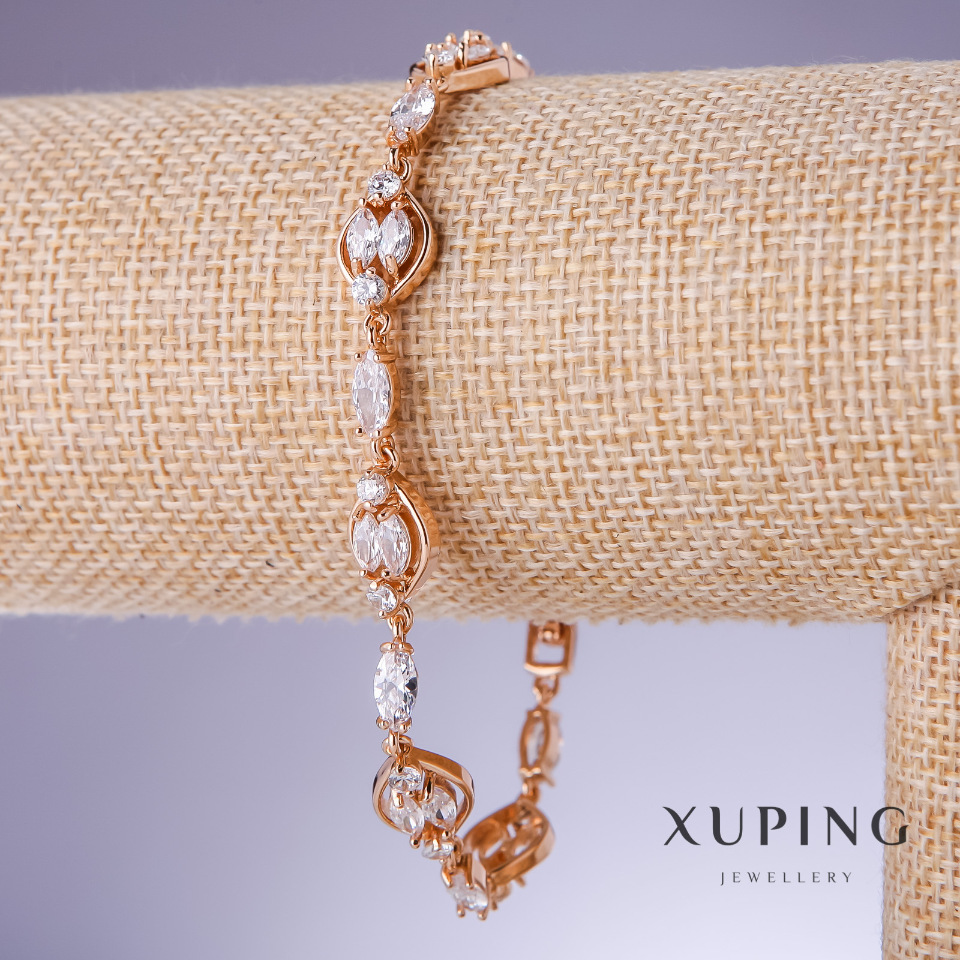 Браслет Xuping з білими цирконами, товщина 4-9мм, довжина 19-22см позолота 18К