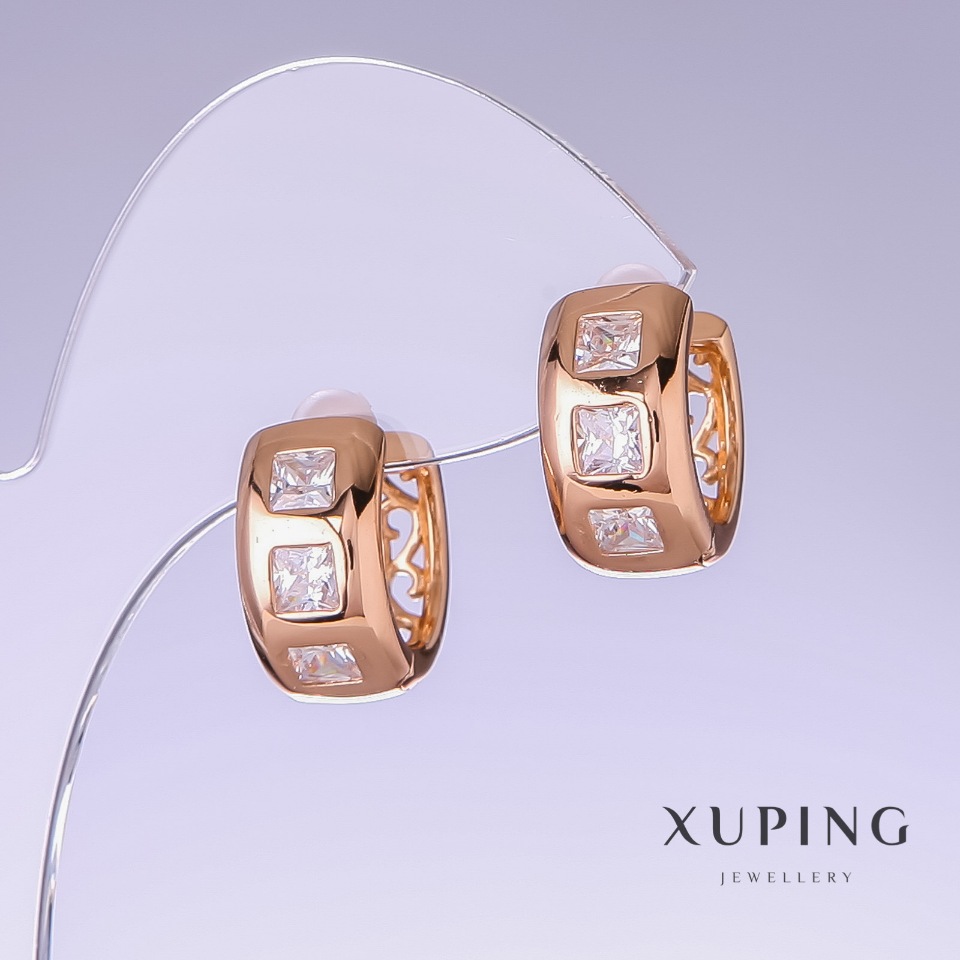 Сережки Xuping з білим цирконом, довжина 17мм, товщина 8мм позолота 18к